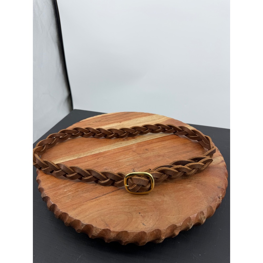 Unbranded Braided Leather Belt Women Medium Brown Woven Gold Buckle Boho